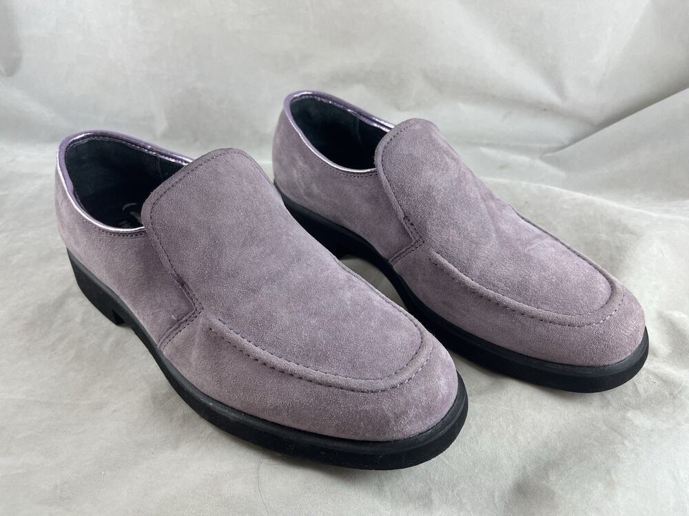 Hush Puppies Slip On Loafers Shoes Size 8M Lavendar Gray Suede Metallic Trim